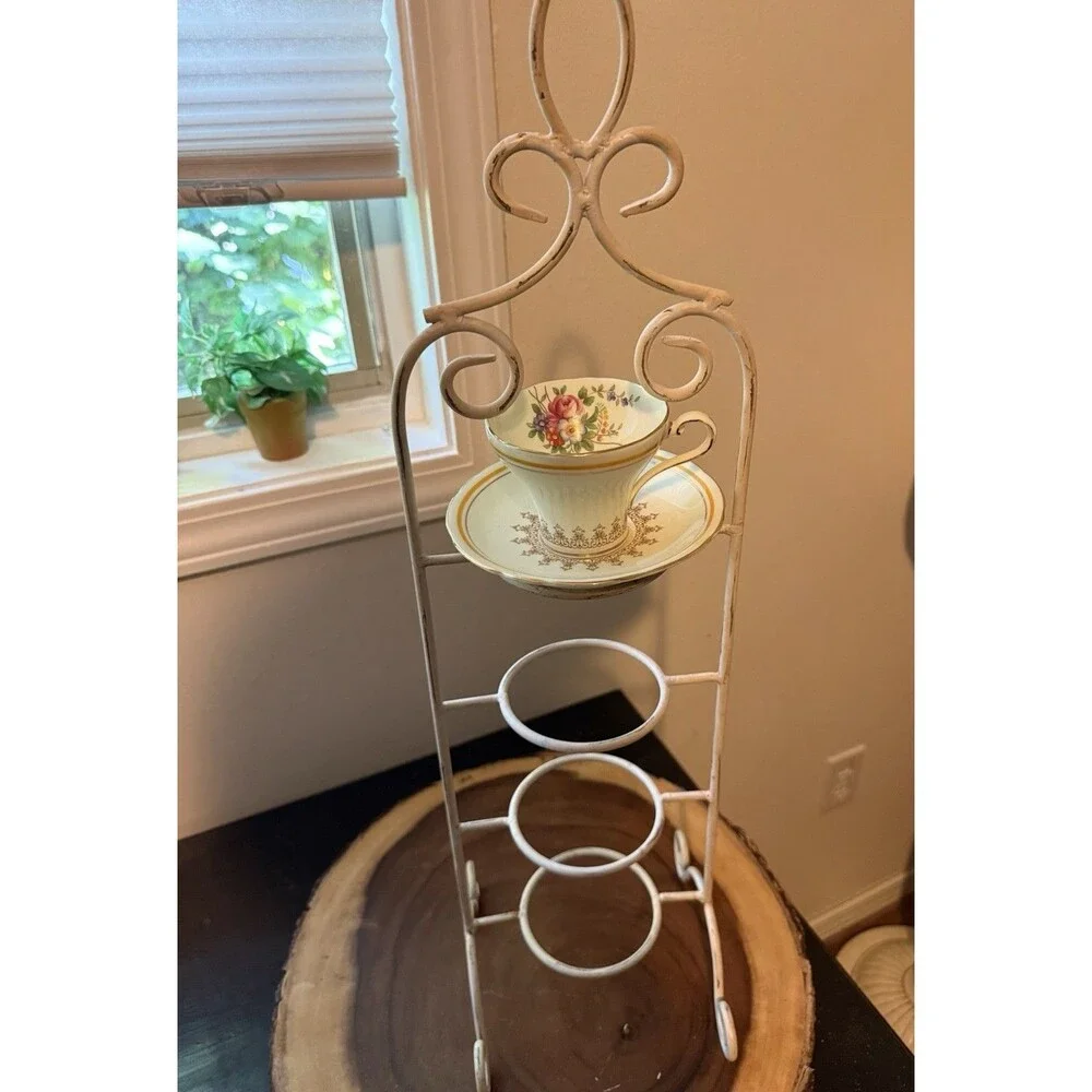 Vintage 4 Tier Metal Teacup & Saucer Display Stand 24
